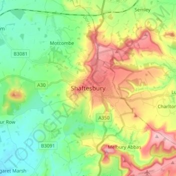 Topografische Karte Shaftesbury, Höhe, Relief