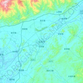 Topografische Karte 北流市, Höhe, Relief