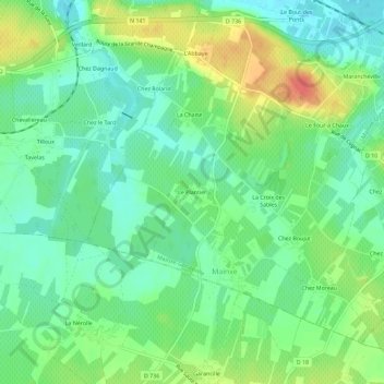 Topografische Karte Le Plantier, Höhe, Relief