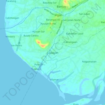 Topografische Karte Caoayan, Höhe, Relief