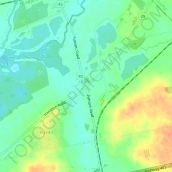 Topografische Karte Putnam, Höhe, Relief