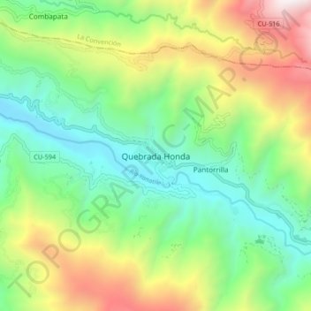 Topografische Karte Quebrada Honda, Höhe, Relief