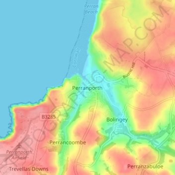 Topografische Karte Perranporth, Höhe, Relief