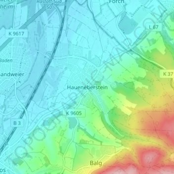 Topografische Karte Haueneberstein, Höhe, Relief