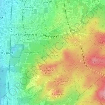 Topografische Karte Moosberg, Höhe, Relief