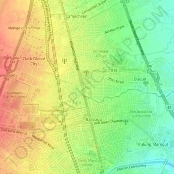 Topografische Karte Dau, Höhe, Relief