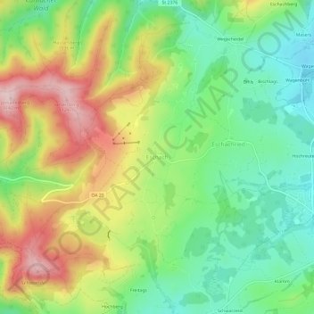 Topografische Karte Eschach, Höhe, Relief