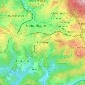 Topografische Karte Fumberg, Höhe, Relief