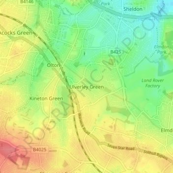 Topografische Karte Ulverley Green, Höhe, Relief