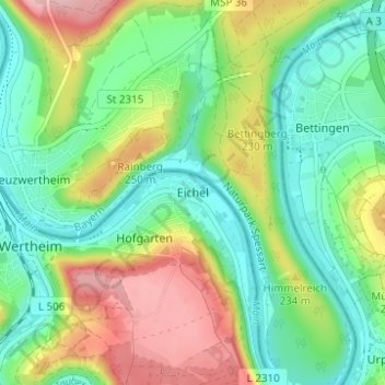 Topografische Karte Eichel, Höhe, Relief