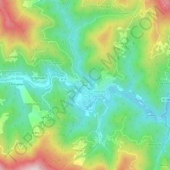Topografische Karte Dèze, Höhe, Relief