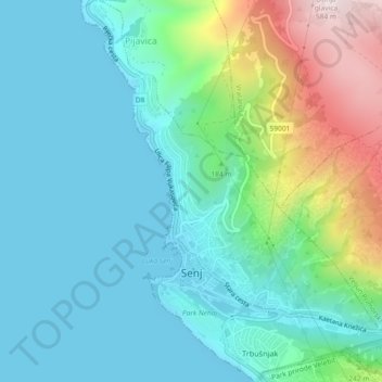 Topografische Karte Senj, Höhe, Relief