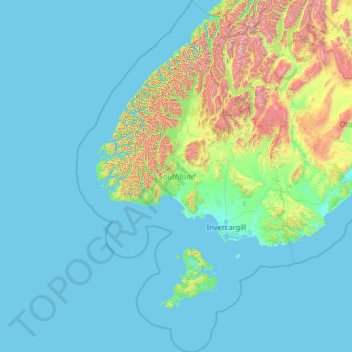 Topografische Karte Southland, Höhe, Relief