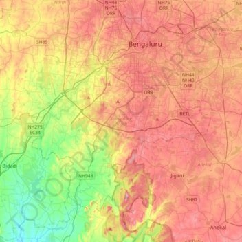 Topografische Karte Bangalore South, Höhe, Relief
