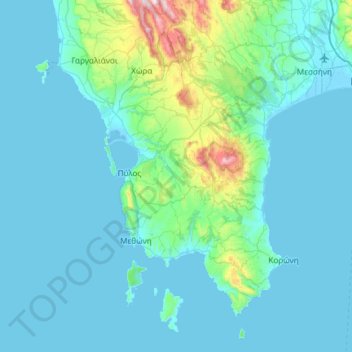 Topografische Karte Δήμος Πύλου - Νέστορος, Höhe, Relief