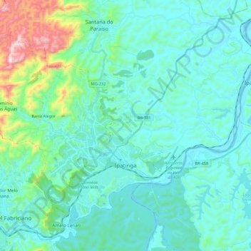 Topografische Karte Ipatinga, Höhe, Relief