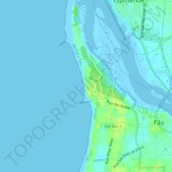 Topografische Karte Praia de Ofir, Höhe, Relief