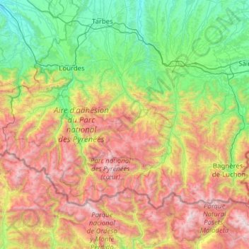 Topografische Karte Aire d'adhésion du Parc national des Pyrénées Occidentales, Höhe, Relief