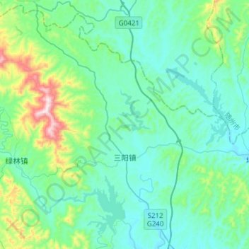 Topografische Karte 三阳镇, Höhe, Relief