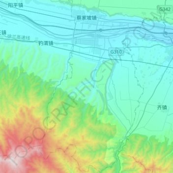 Topografische Karte 蔡家坡镇, Höhe, Relief