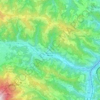 Topografische Karte Feistritz am Wechsel, Höhe, Relief
