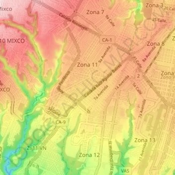 Topografische Karte Zona 11, Höhe, Relief