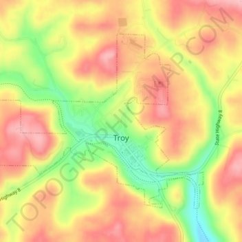 Topografische Karte Troy, Höhe, Relief