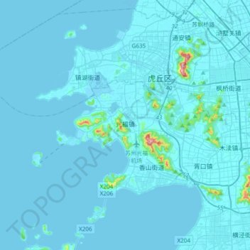 Topografische Karte 光福镇, Höhe, Relief