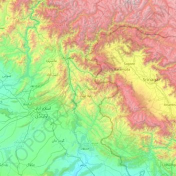 Topografische Karte Asad Kaschmir, Höhe, Relief