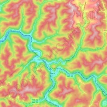 Topografische Karte Welch, Höhe, Relief