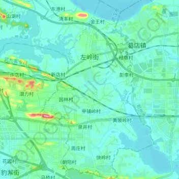 Topografische Karte 左岭街道, Höhe, Relief