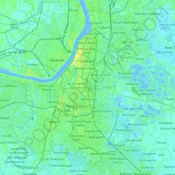 Topografische Karte Kolkata, Höhe, Relief
