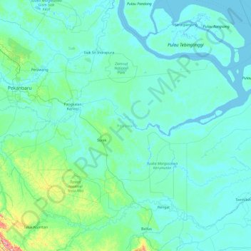 Topografische Karte Pelalawan, Höhe, Relief