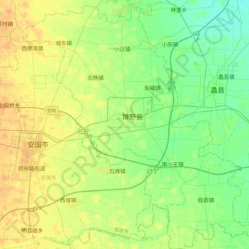Topografische Karte 博野县, Höhe, Relief