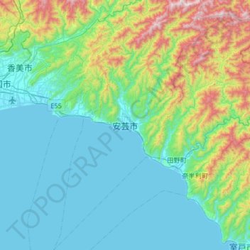Topografische Karte Aki, Höhe, Relief
