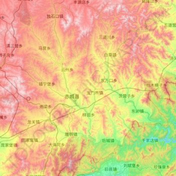 Topografische Karte 赤城县, Höhe, Relief