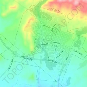 Topografische Karte Ashtian City, Höhe, Relief