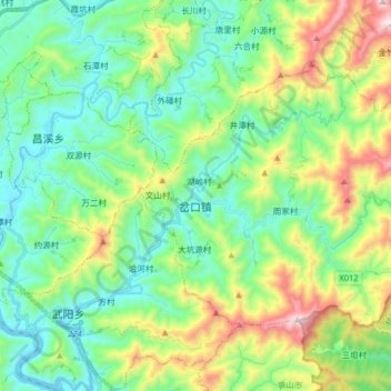 Topografische Karte 岔口镇, Höhe, Relief