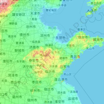 Topografische Karte Shandong, Höhe, Relief