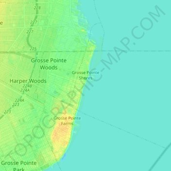 Topografische Karte Grosse Pointe Shores, Höhe, Relief