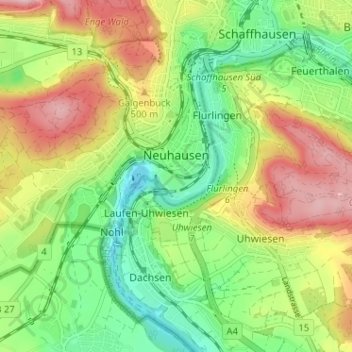 Topografische Karte Neuhausen am Rheinfall, Höhe, Relief