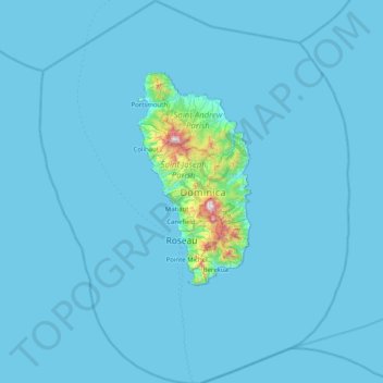 Topografische Karte Dominica, Höhe, Relief