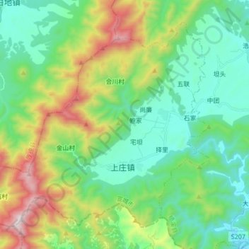 Topografische Karte 上庄镇, Höhe, Relief