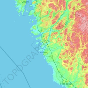 Topografische Karte Varbergs kommun, Höhe, Relief