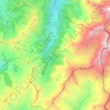 Topografische Karte Les Contamines-Montjoie, Höhe, Relief