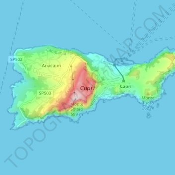 Topografische Karte Capri, Höhe, Relief