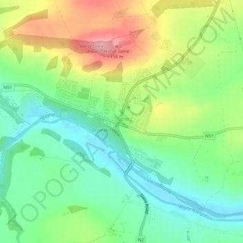 Topografische Karte Slane, Höhe, Relief