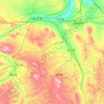 Topografische Karte 中卫市, Höhe, Relief