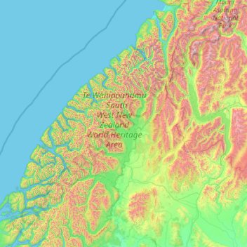 Topografische Karte Fiordland Community, Höhe, Relief