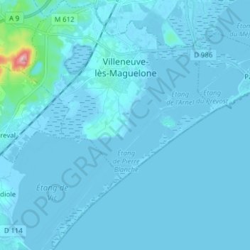 Topografische Karte Villeneuve-lès-Maguelone, Höhe, Relief